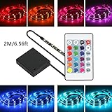 Battery Powered Led Strip Lights with Remote，Geekeep Waterproof Flexible LED Light Strips SMD 5050 LED Ribbon Light Mood Lighting (2M/6.56ft)