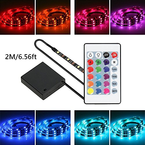 GeeKeep Battery Powered Led Strip Lights with Remote Waterproof Flexible LED Light Strips SMD 5050 LED Ribbon Light Mood Lighting (2M/6.56ft)