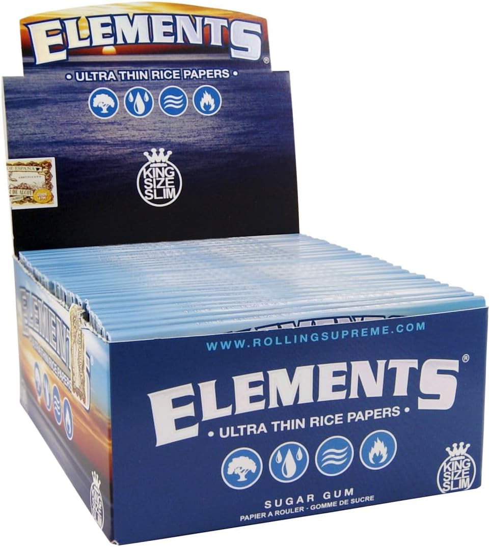 Elements King Size Ultra Thin Slim Rice Rolling Papers, Elements King Size Ultra Thin, Pack of 10 Booklets