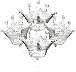 Big Crown Balloon Royal Prince Birthday Party Decoration Birthday Anniversary Supplies, 4 Pack Silver Crown Foil Balloons For Wedding Baby Shower Halloween Christmas Princess Birthday Decorations