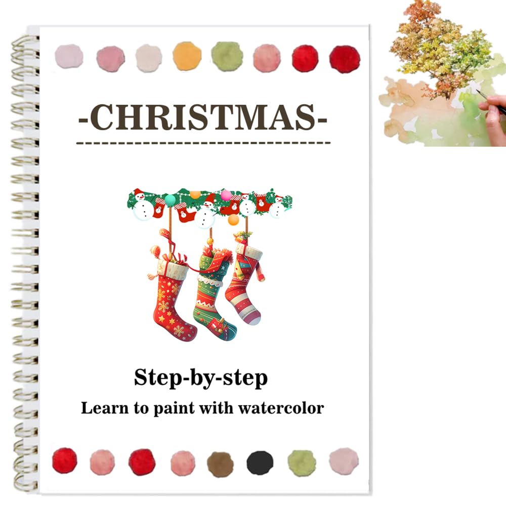 Watercolor Workbooks Coloring Book Easy Nature Scenes Beginner Friendly Watercolor Painting Set Art Crafts Painting Kit for Creative Exploration Gift for Adults (Christmas, Without Palette)