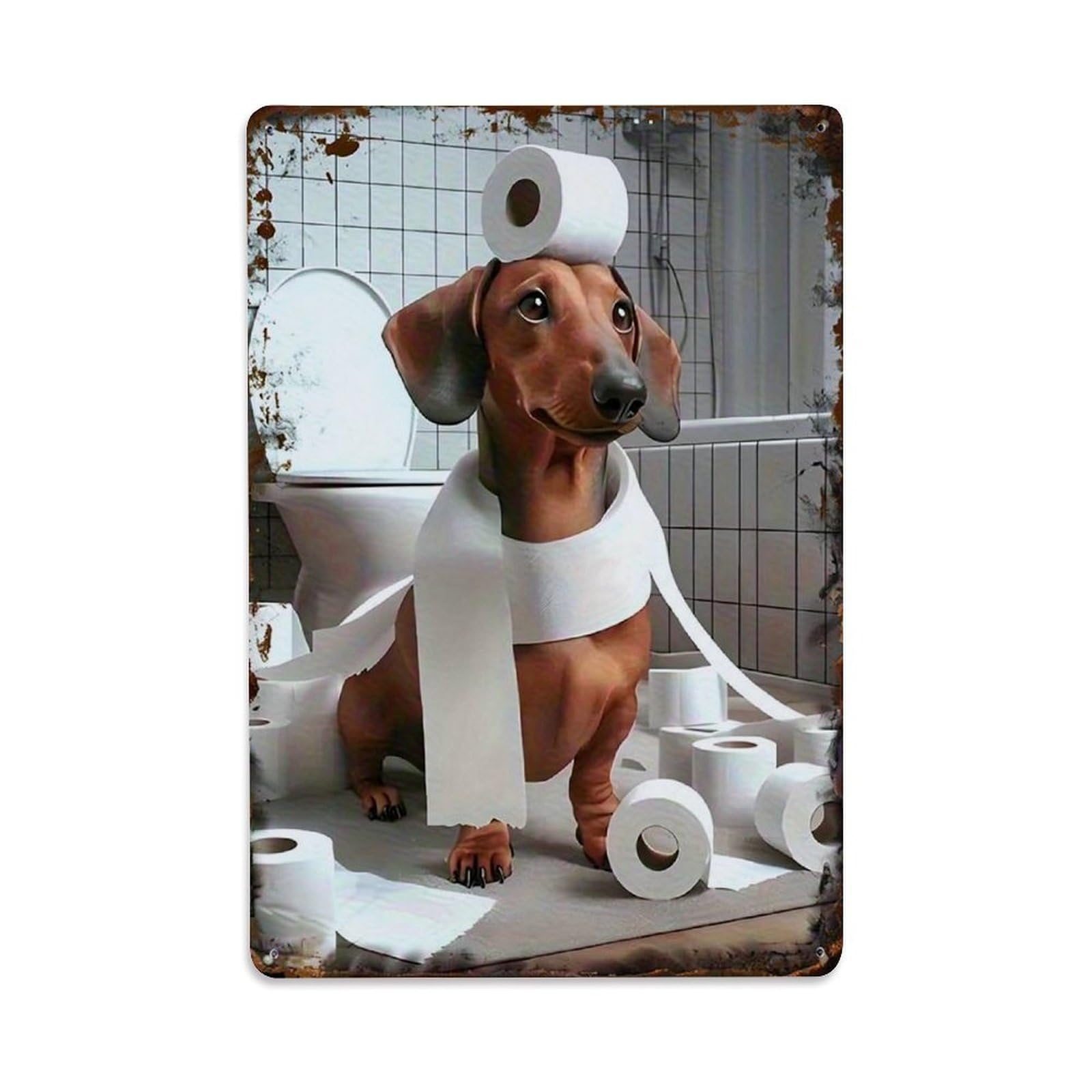 Jdfenggu Vintage Dog With Toilet Paper Retro Metal Tin Sign, Decor Art Poster For Bar, Home, Man Cave, Kitchen, Laundry Room Gift 8X12inch