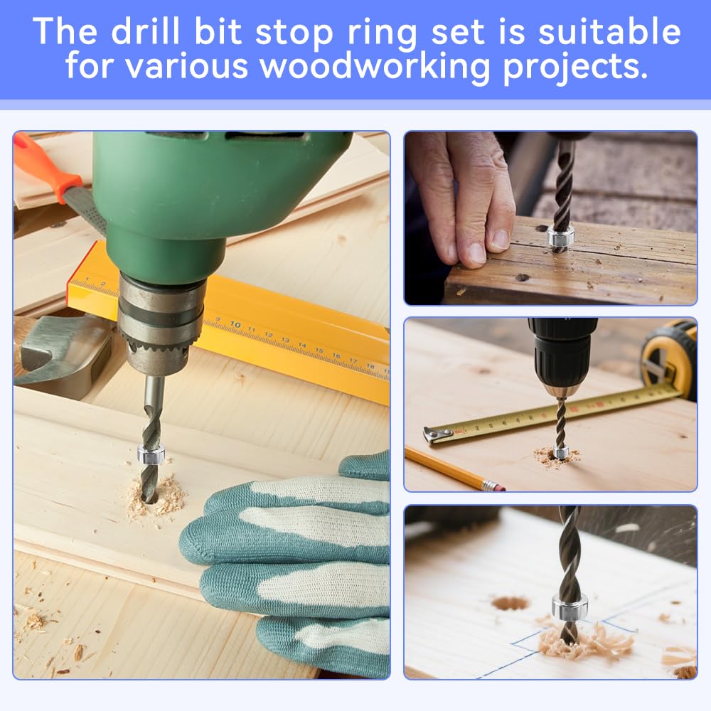 9 Pz Set di Stop di profondità Trapano, Arresti di profondità per Punte da Trapano 3/4/5/6/7/8/9/10/12 mm, Anello Arresto di Posizionatore Limitatore, Collare di Arresto con Chiave Esagonale