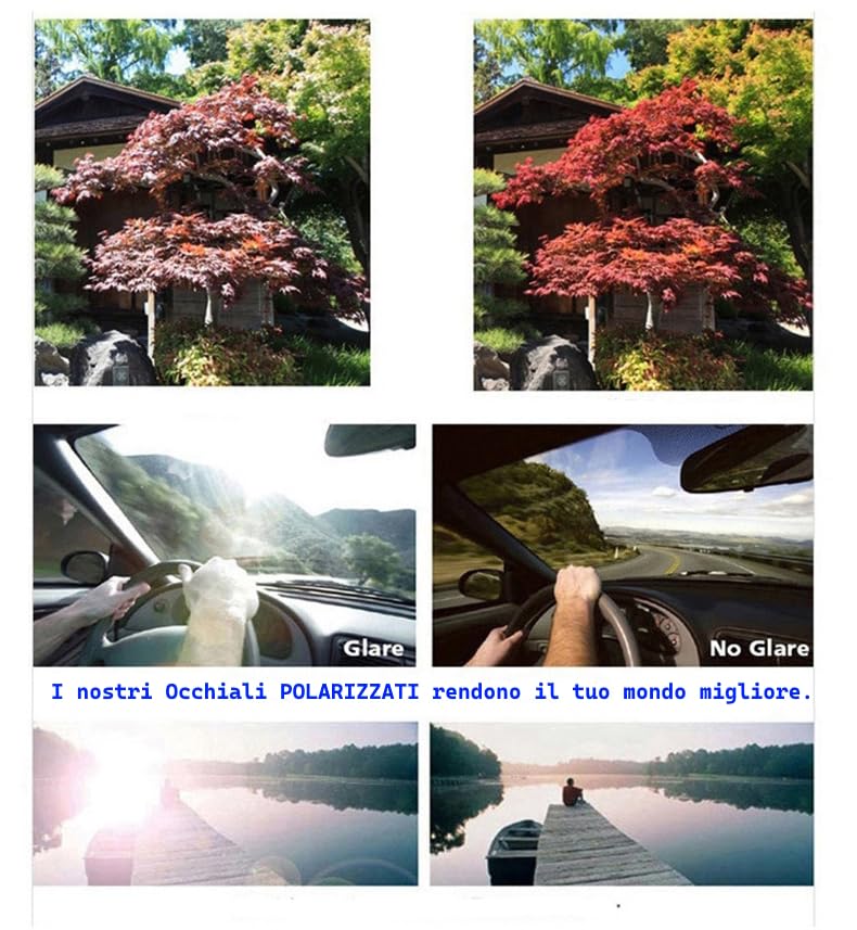 Occhiali da sole ciclismo Occhiali sportivi Polarizzati per Bici strada e MTB, 5 lenti colorati Anti-UV