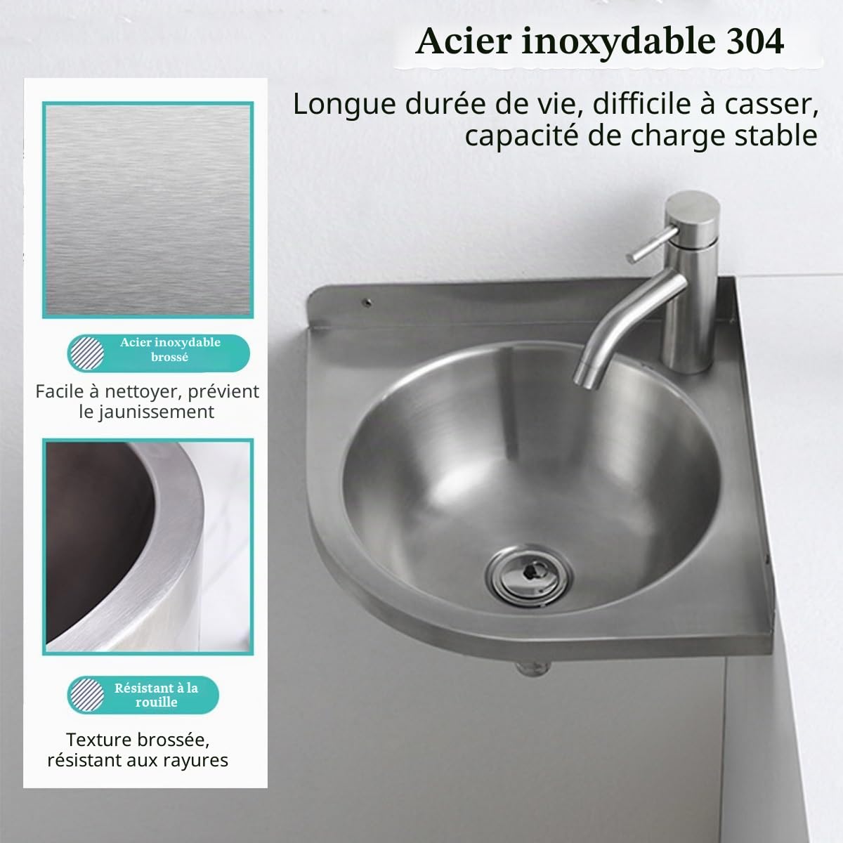 Angle Lave Main,Lave Main Inox,Lavabo Wc,Petit Lavabo Mural,Lavabo Triangulaire,32cm,Minimalist,Salle De Bain Lavabo Ou Lave,Lave Main D Angle,Lave Main Angle,Lave Main,Pour Petits Invités(Silver)