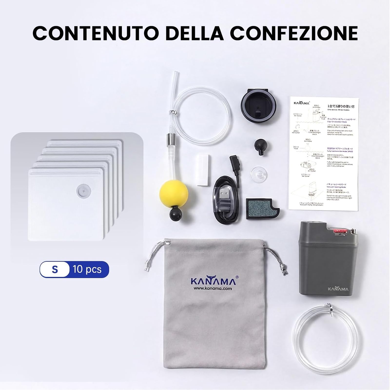 Kanama VersaPump - Sellador de vacío de mano, impermeable IP68, sellador de alimentos portátil y bomba aireadora de cebo vivo, máquina de vacío inalámbrica de succión fuerte de 70 KPa para