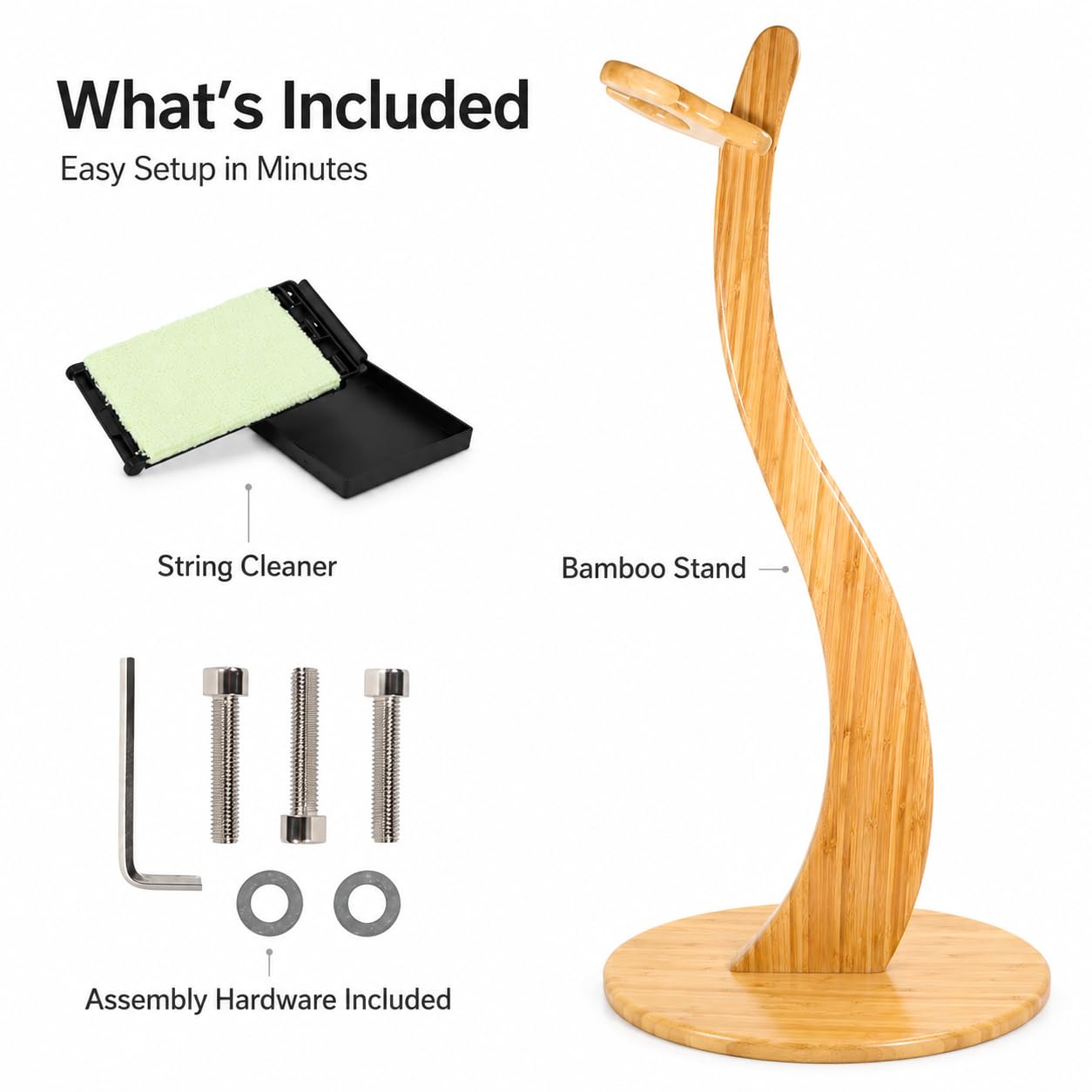 Supporto per chitarra in legno – Supporto universale in bambù per chitarra acustica, elettrica, basso, ukulele, violino e mandolino – espositore stabile antiscivolo con pulitore