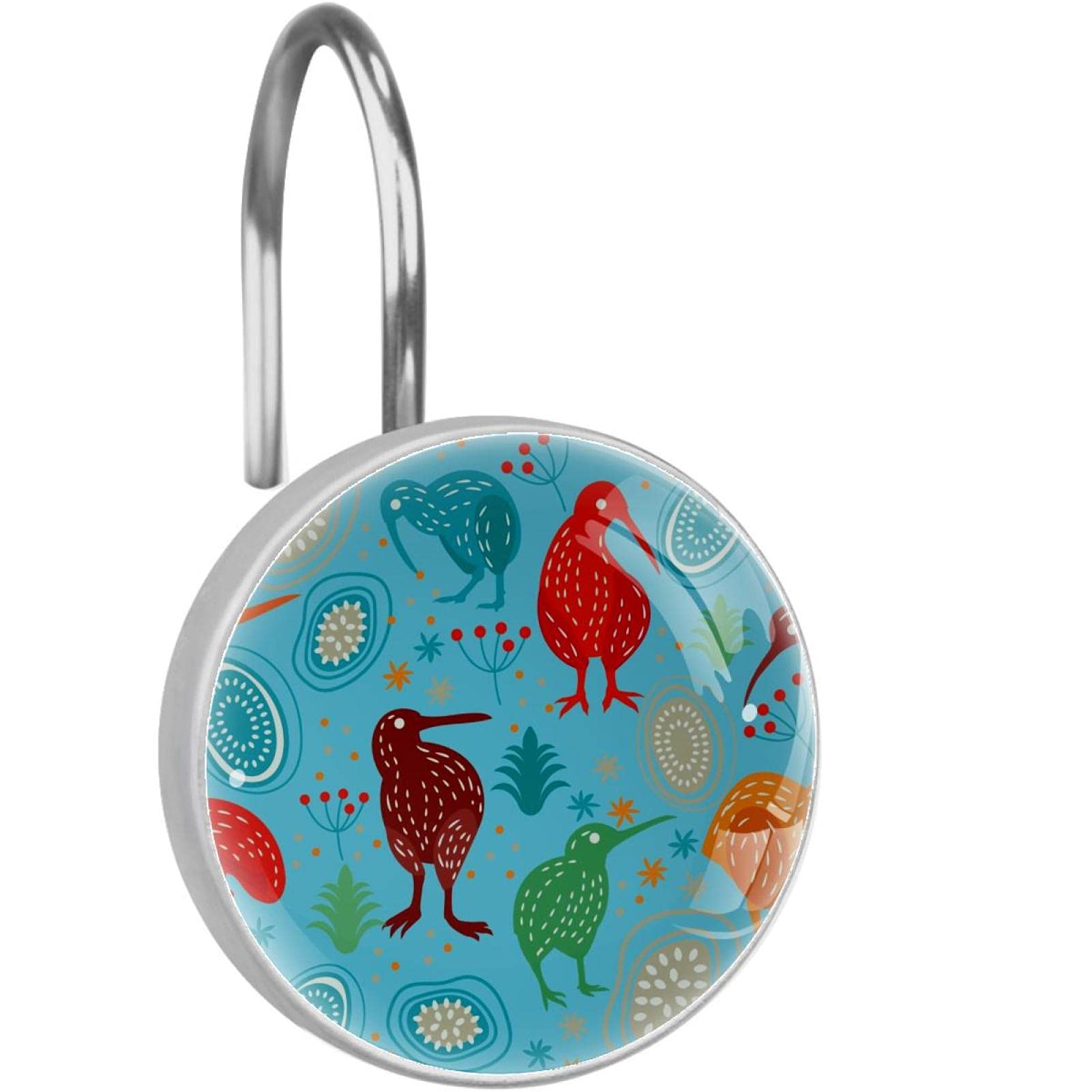 Crochets de rideau de douche en acier inoxydable durable avec oiseaux kiwis bleus décoratifs