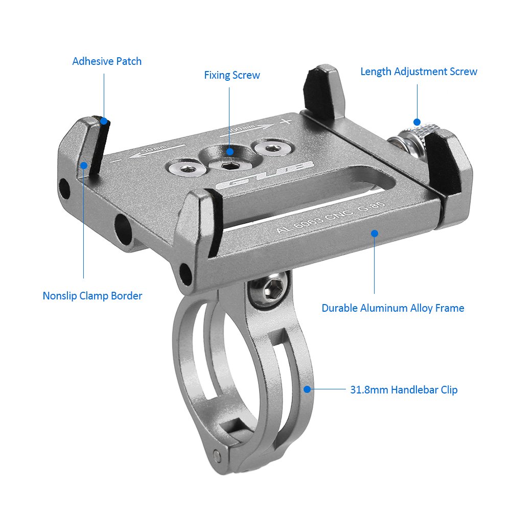 Lixada Supporto per telefono da bicicletta + bande di sicurezza, regolabile, universale, supporto per telefono portatile per manubrio della bicicletta, mountain bike, GPS, staffa a cricchetto, per
