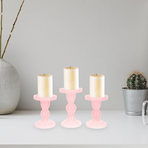 Miniatura 6 de Portavelas para velas de pilar, 3 unidades, portavelas de cristal, portavelas rosa para candelabros, portavelas de pilar de vidrio para el hogar,