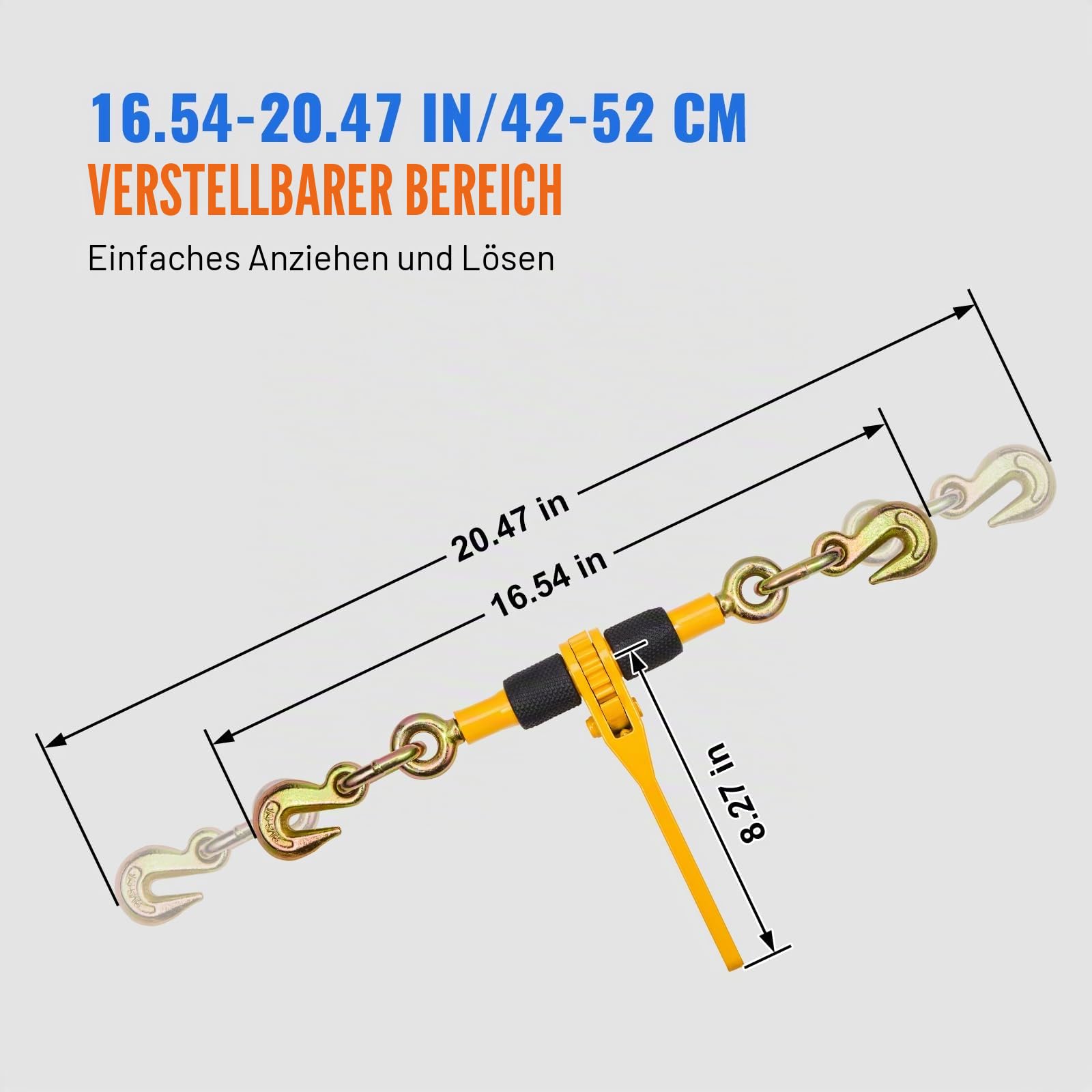 VEVOR Ratschenlastspanner, 6,3-8 mm, 1180 kg sichere Arbeitslast, 4er-Set Lastbinder mit 2 Greifhaken, Kettenspanner für Transportketten, Hochleistungs-Abschleppketten-Ratschenkettenbinder