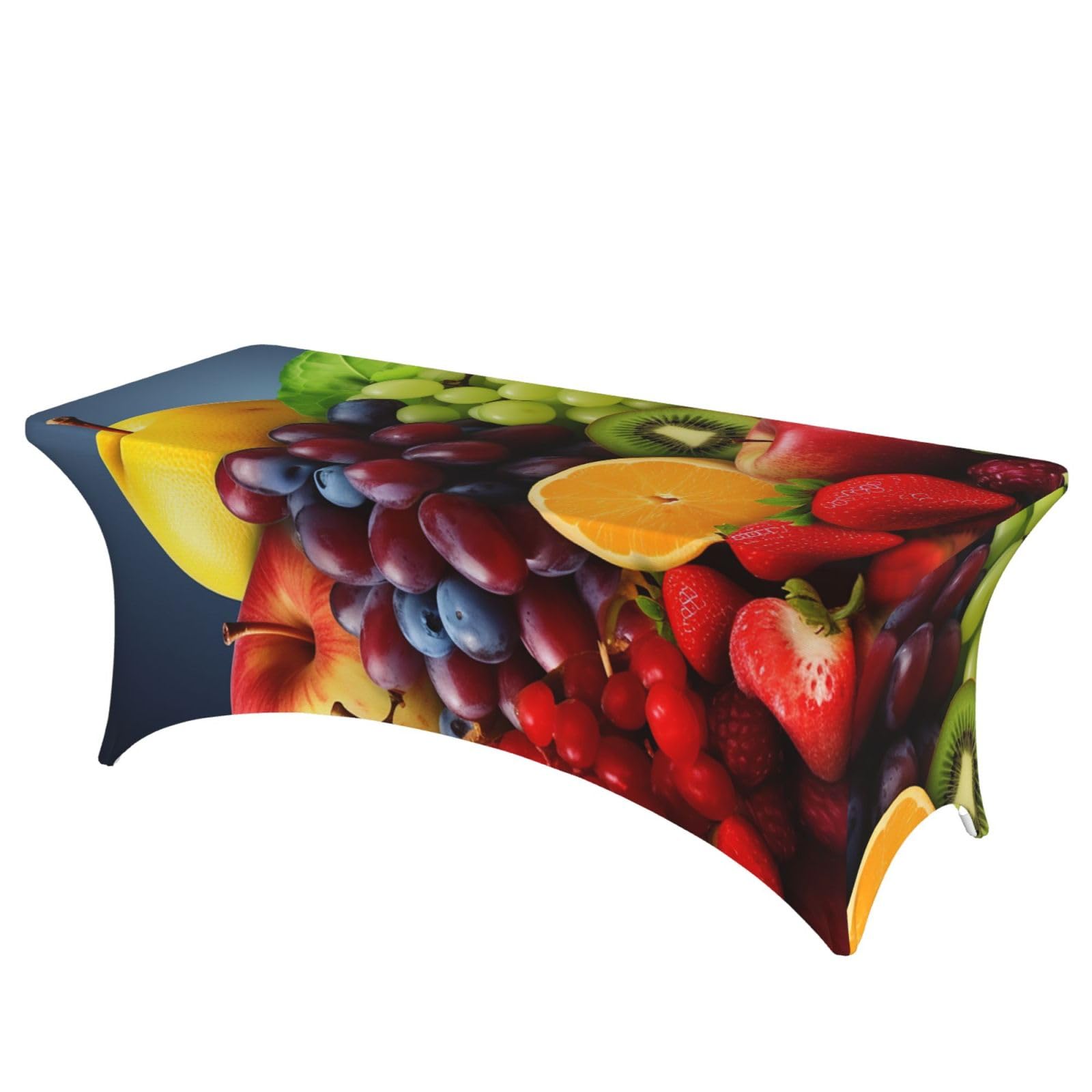 Fodpand Black 6Ft Spandex Table Cloth For Rectangle Tables - Fruits Tablecloth Protector, Washable And Wrinkle Resistant Stretch Patio Table Cover For Event, Wedding, Banquet & Parties