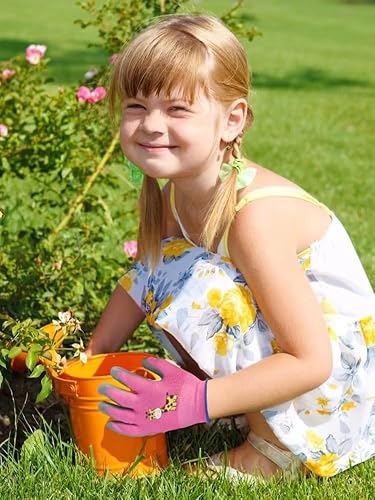 Miniatura 3 de LqIan 3 pares de guantes de jardinería para niños de 3 a 11 años, guantes de trabajo para niños con revestimiento de goma para niñas y niños
