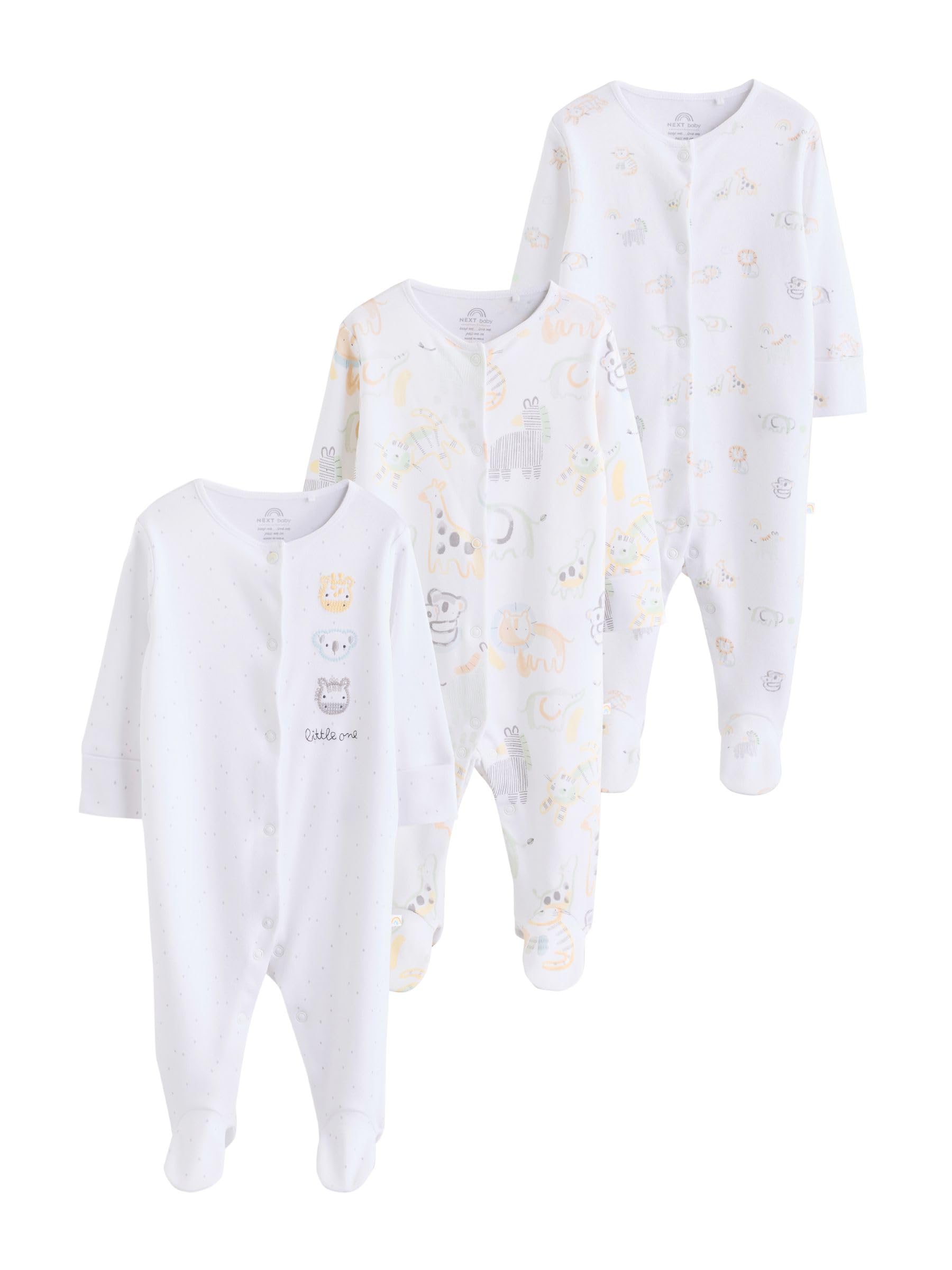 NEXT Unisex Bambino Confezione da 3 Tutine Bebè | Neonato, Standard, Mid Rise, Button, 100% cotone