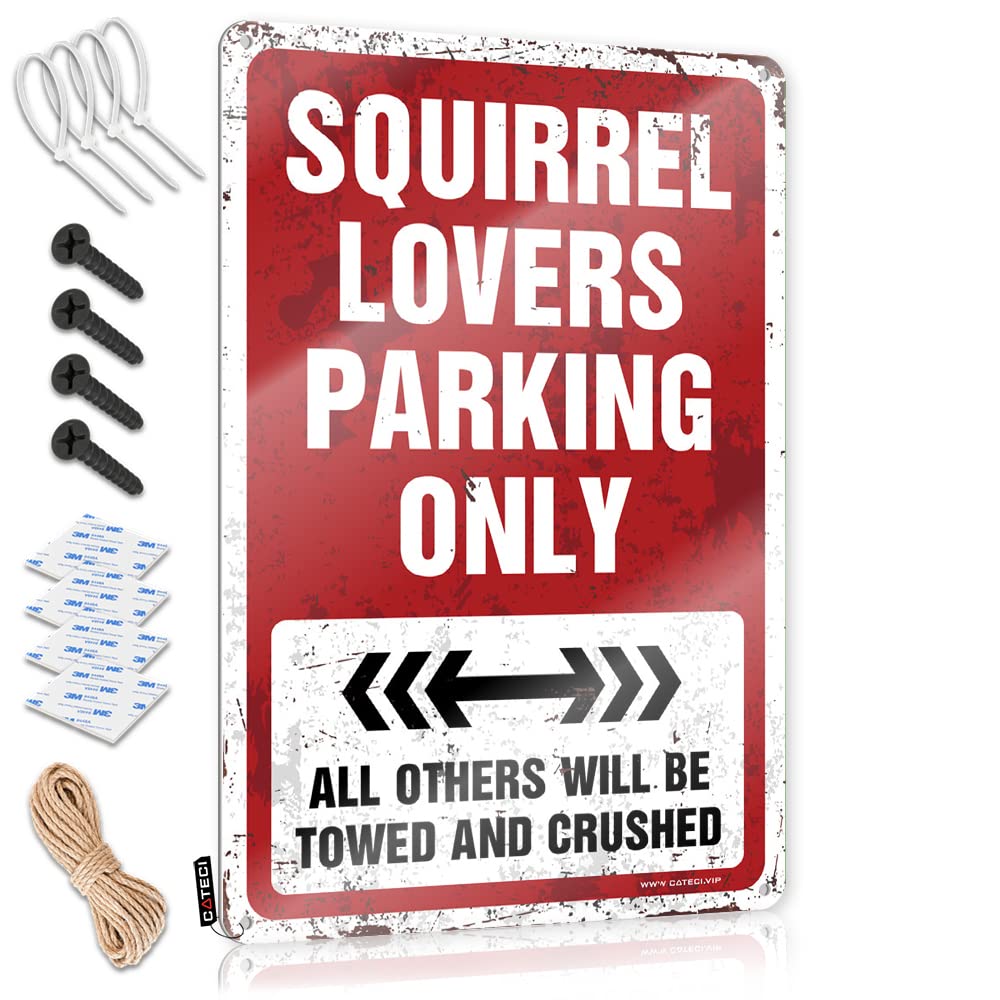 Krazmurongd Men's One Color Bbq Signs Outdoor Squirrel Lovers Parking Only Tin Sign Small Metal Tin Outdoor Bar Signs(30X40cm)