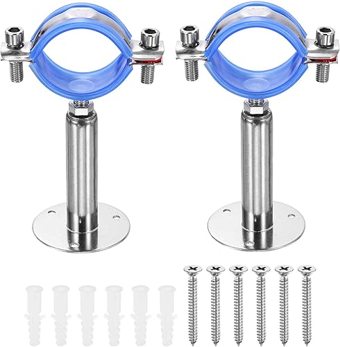 HARFINGTON 2 Set Wall Mount Ceiling Mount Pipe Supports 304 Stainless Steel Adjustable Pipe Bracket Clamp with Screws for OD Pipe 1.9"-2" (48-51mm)