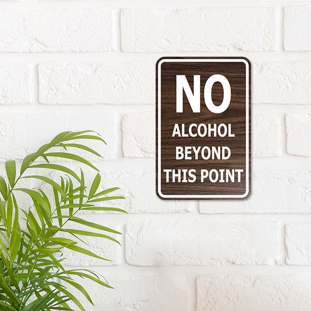 Signs ByLITA Portrait Round no Alcohol Beyond This Point Sign with Adhesive Tape, Mounts On Flat Surface (Brushed Silver) - Large 2 Pack