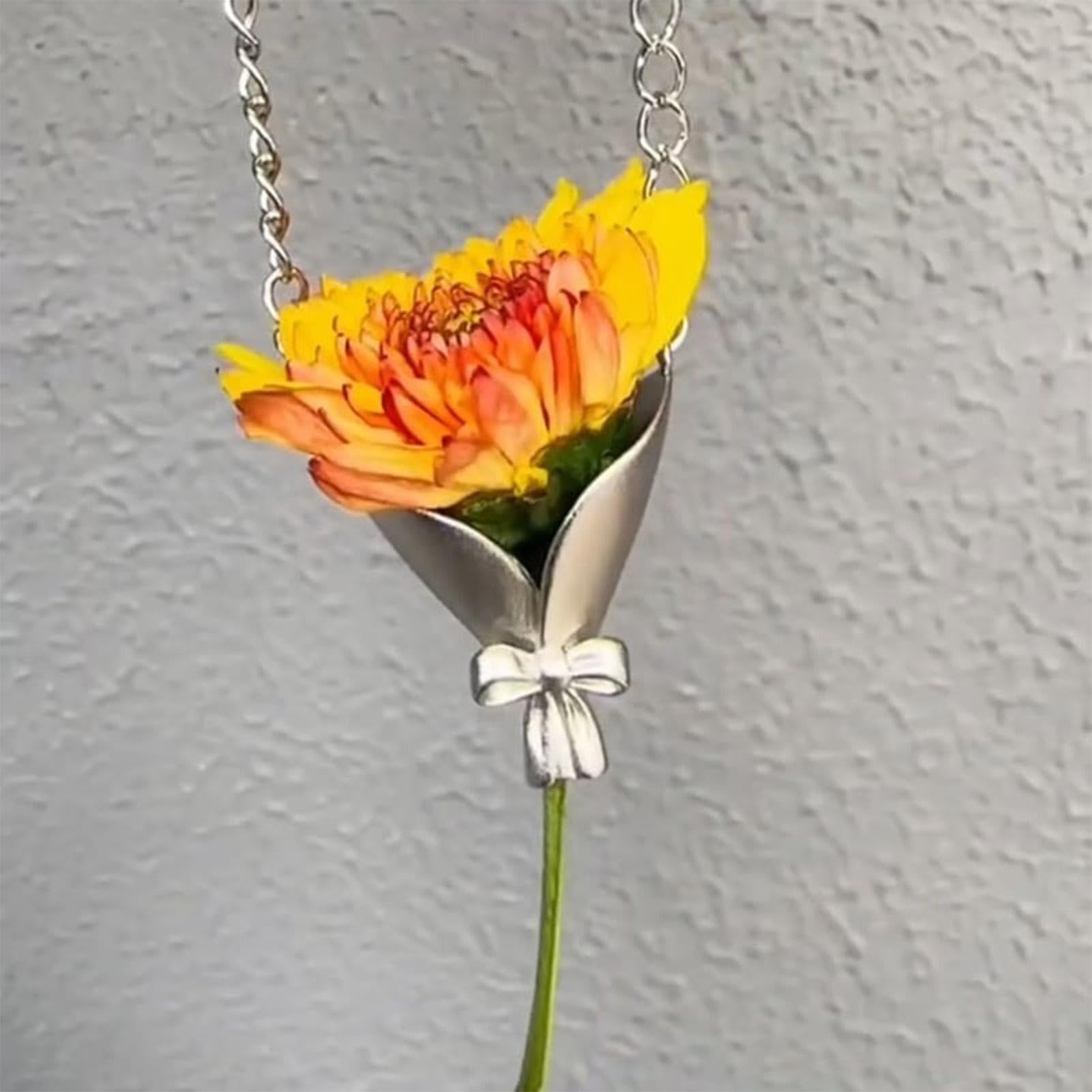 Wearable Vase Necklace Holds Real Dried Flowers Delicate Bouquet Pendant Chain DIY Jewelry Gift Set