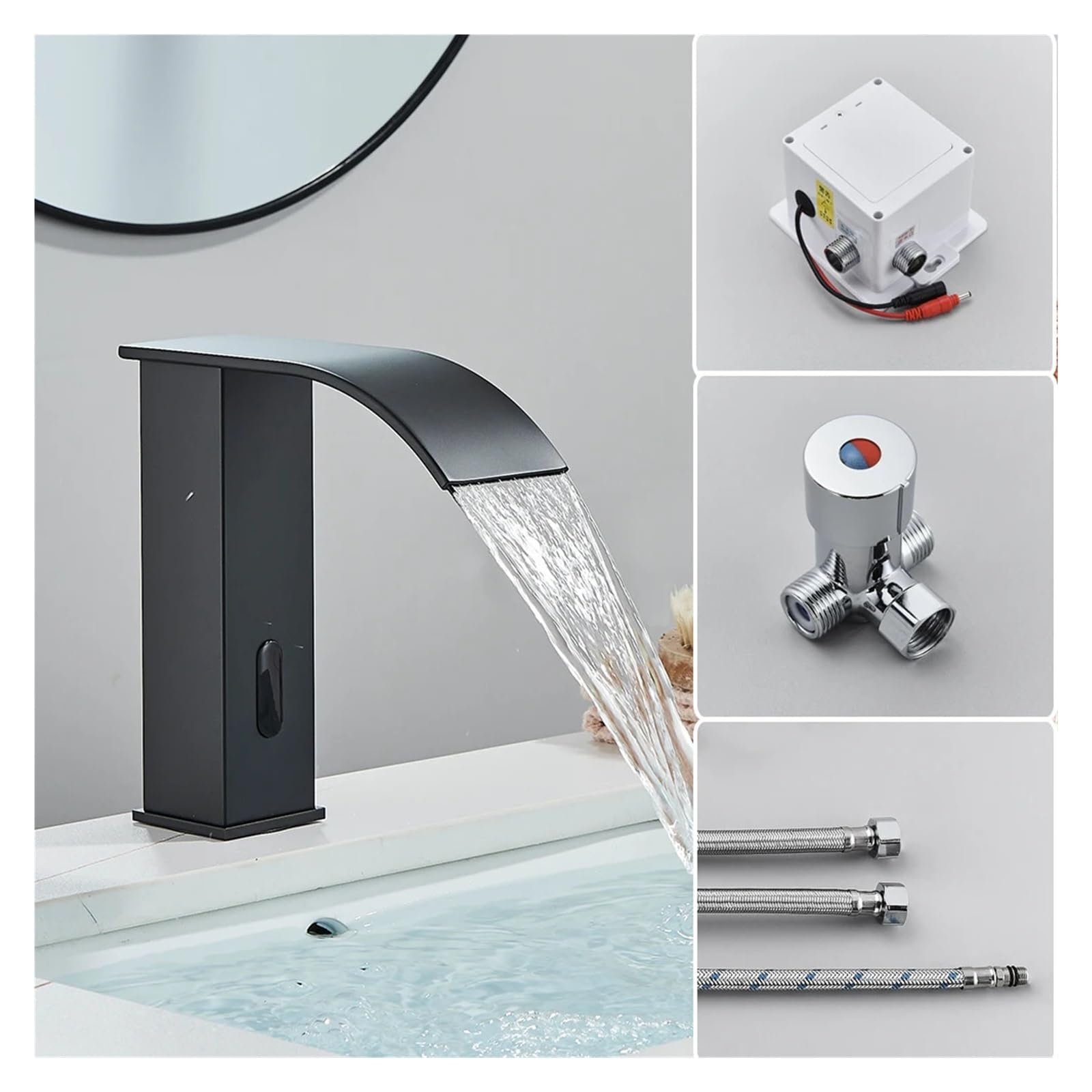Robinet de lavabo à induction noir et mitigeur eau chaude froide