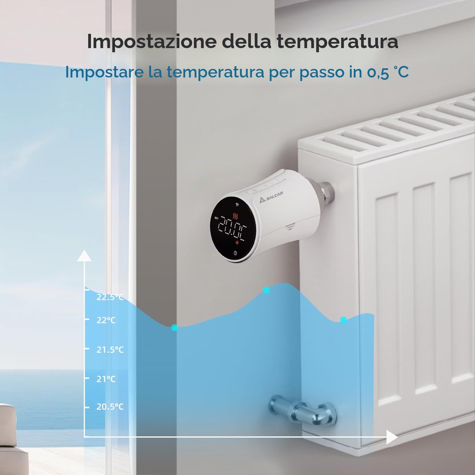 SALCAR Termostato intelligente per termosifoni, TRV706W, set da 3 pezzi, termostato WiFi, compatibile con Amazon Alexa e Google Home, programmabile Tuya, termostato intelligente con 9 batterie