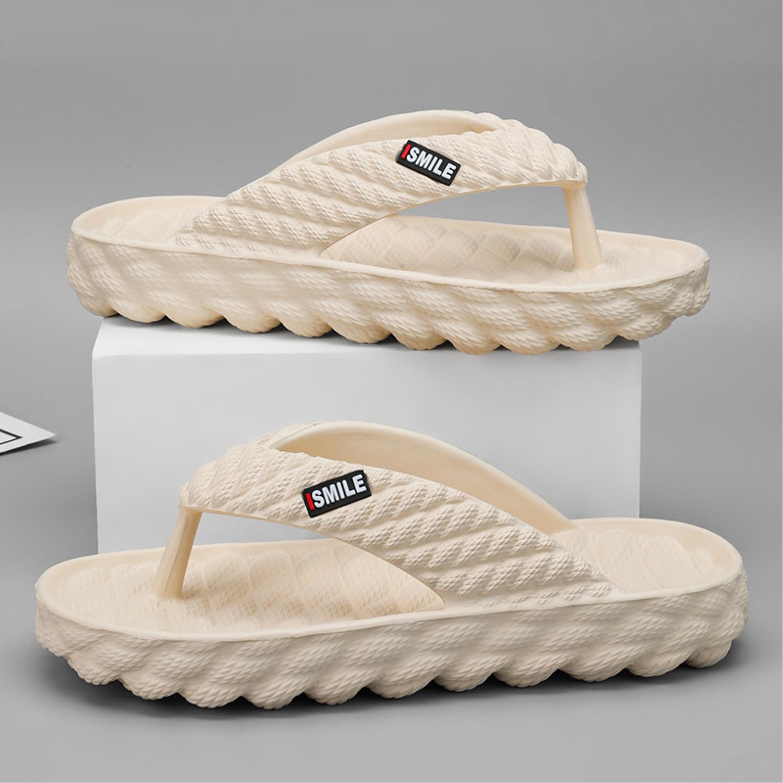 Sandalias Negro Trenzado Textura Plataforma Chanclas, Carta Impresión Antideslizante Eva Tanga Sandalias, Acolchado Rápido Seco Verano Playa Baño-gray-44-45