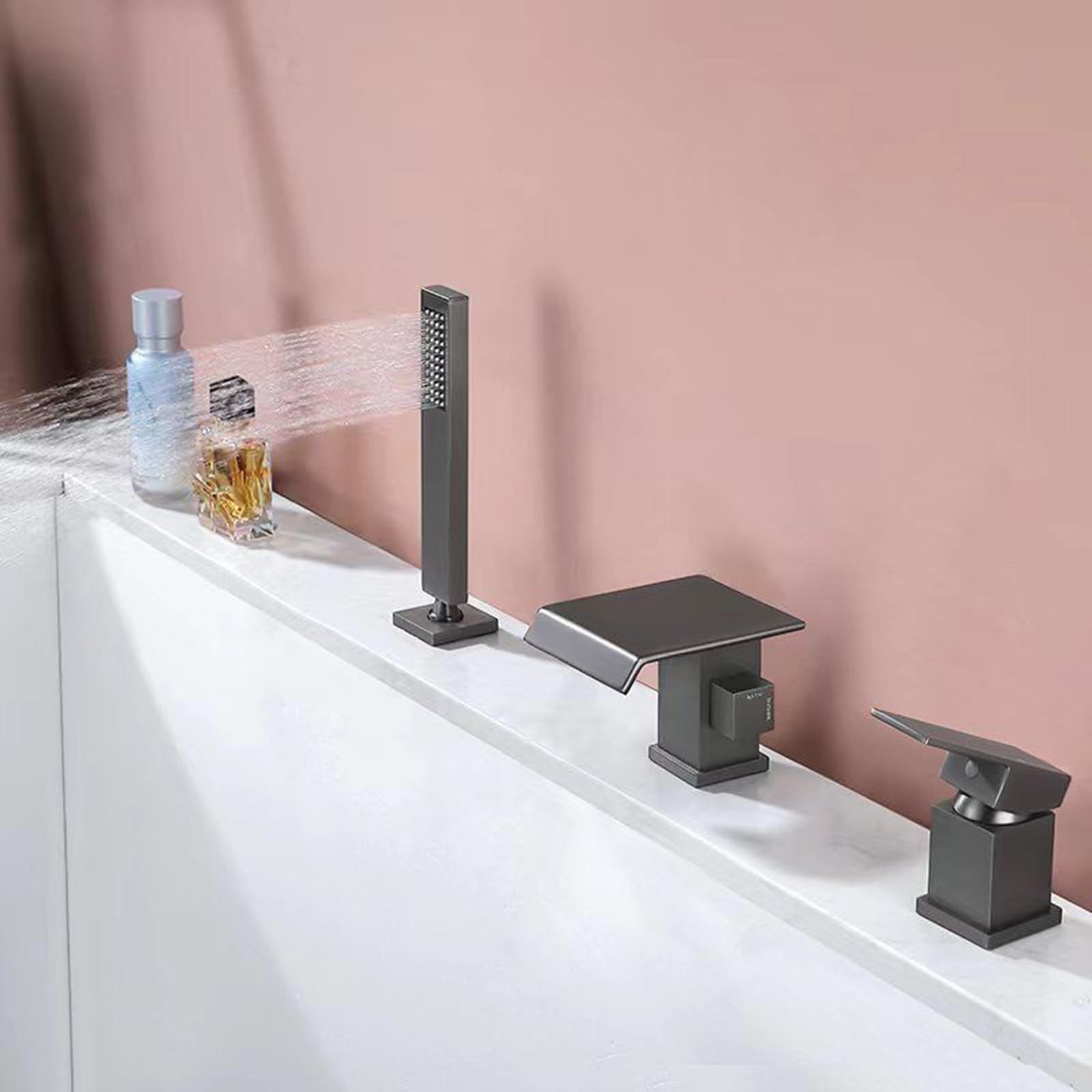 ZYCHSJXA Waterfall Tap Bath Mixer with Shower Attachment 3 Hole Taps Faucet Bathtub Gun Gray