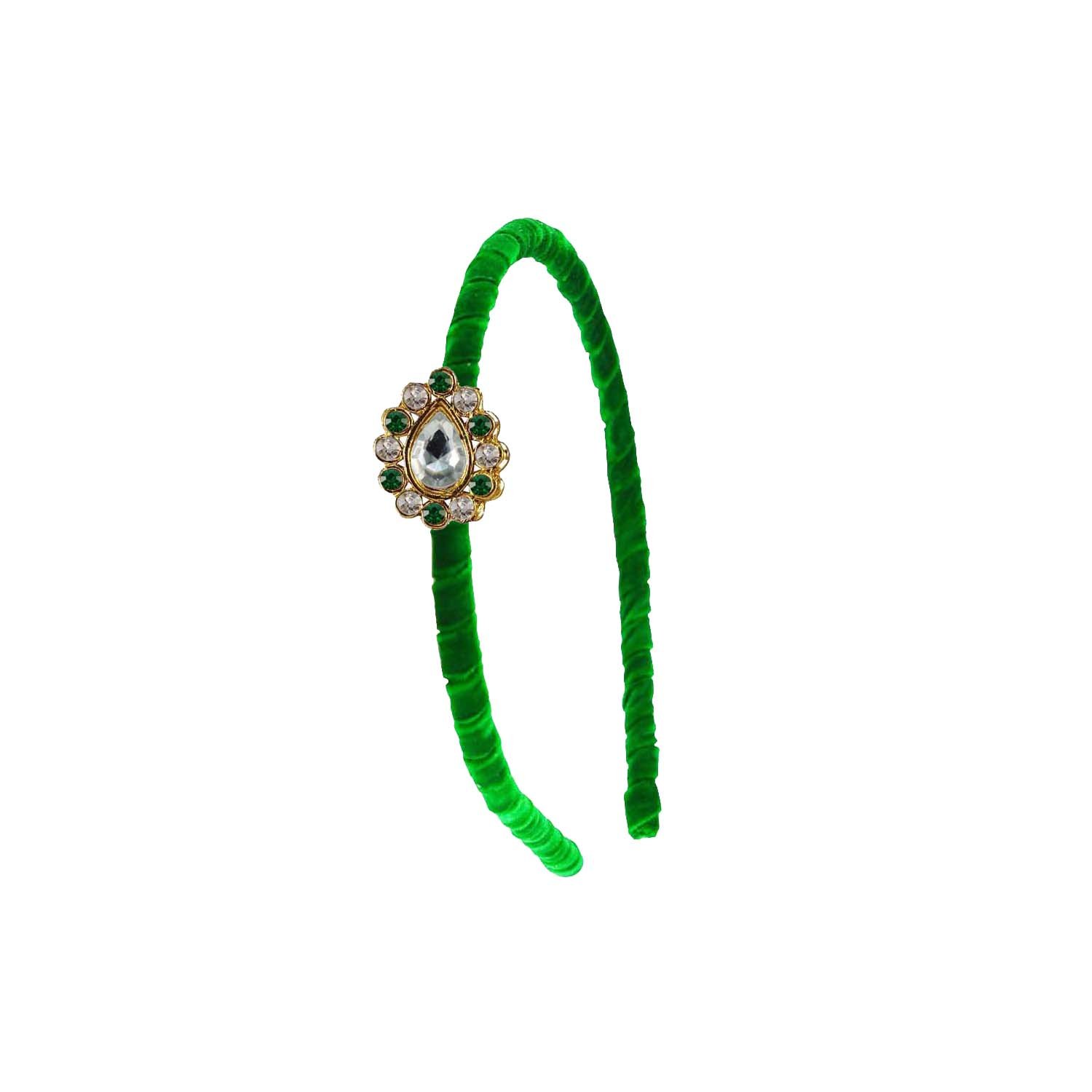 vidhya kangan Women's Regular Fit Solid Green Stone Stud- Platted Acrylic Hair Band (Multicolor) (man439)-picture-12