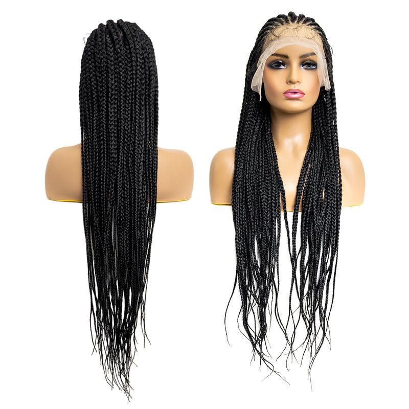 Miniatura 1 de Passion is Beauty - Peluca de encaje completo sin nudos Fulani Box trenzado con pelo de bebé, pelucas de encaje sintético (24 pulgadas, 1B negro