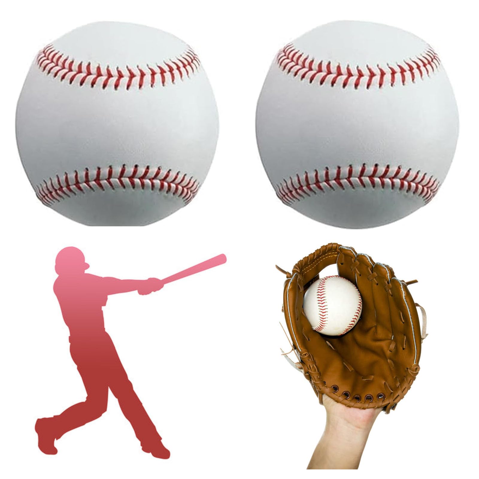 BIgGouannie 2 Pack Base Ball Standard 9 Inch Baseball One Soft and One Hard Practice Rubber Leather Base Ball for Outdoor Sports School Training for Youth and Adult