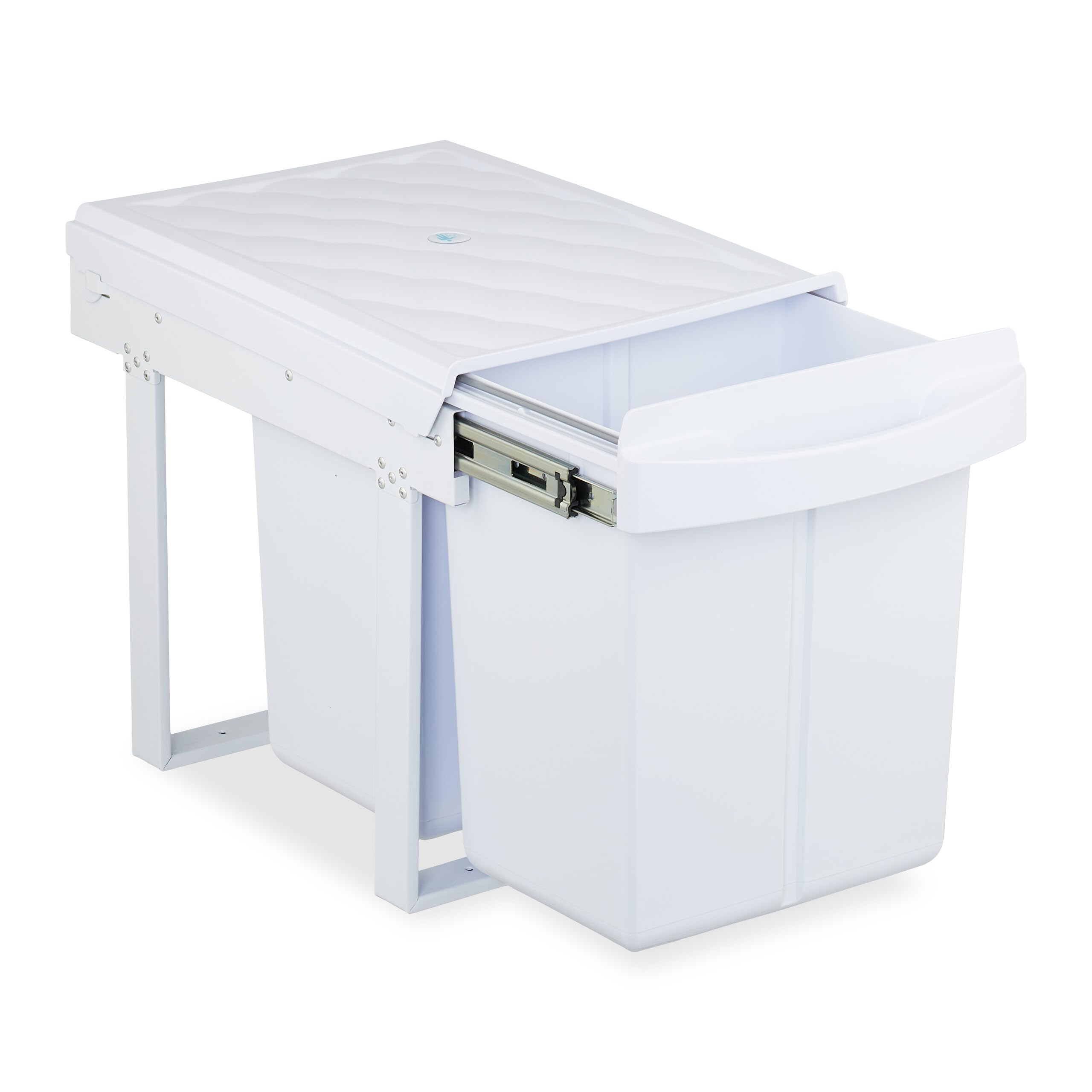Relaxdays Einbaumülleimer, 2 Fächer, 2X 20 l, HxBxT: 41,3 x 34 x 51,8 cm, ausziehbar, Müllsystem Unterschrank, weiß