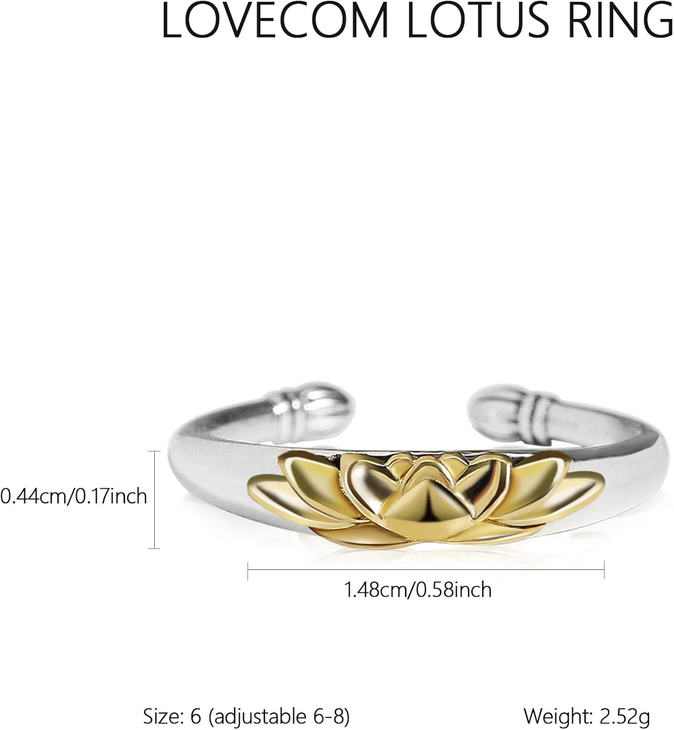 LOVECOM Lotus Promise Ring for Women 925 Sterling Silver Adjustable Lotus Flower Floral Ring Gold Plated Open Inspirational Empowering Statement Ring Birthday Jewelry Gifts for Her Mom Wife - Image 4