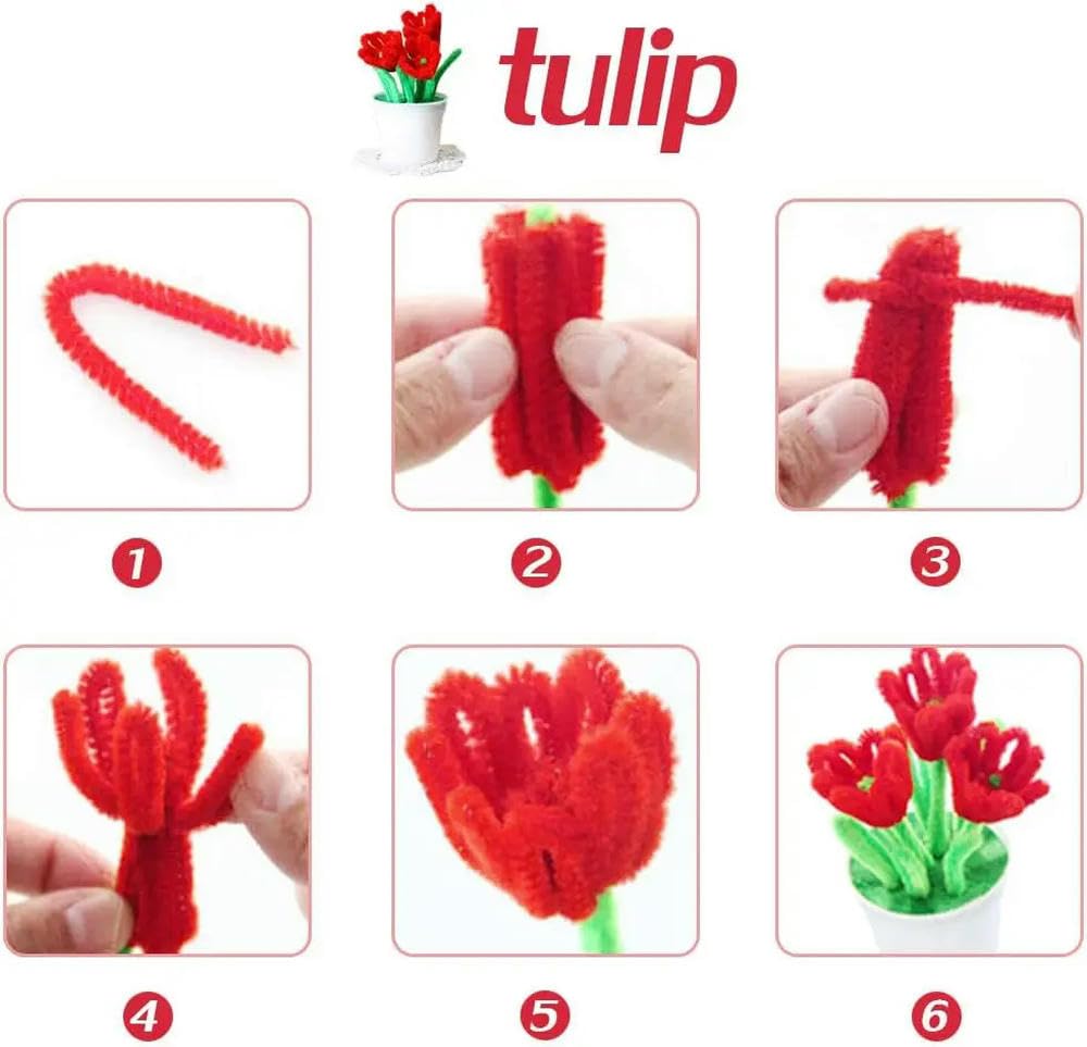 Lot de 1 000 tiges de Chenille Rouges pour Cure-Pipes, Fait à la Main, pour Loisirs créatifs, Loisirs créatifs