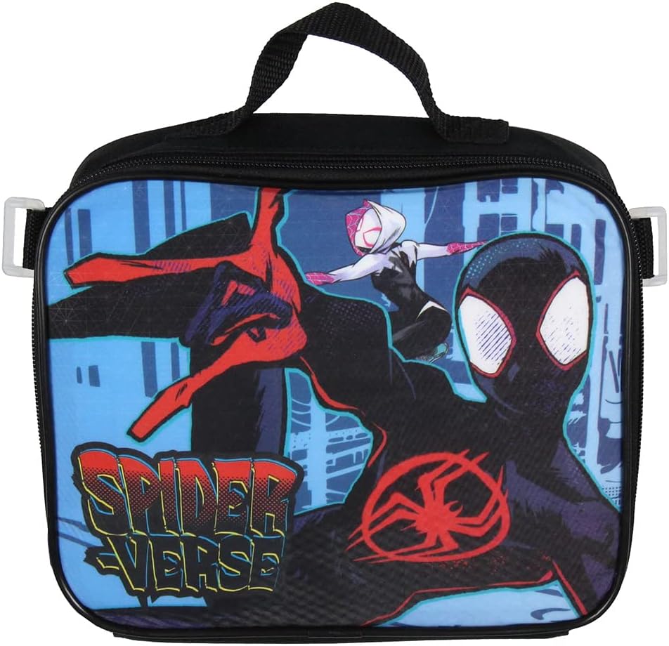Bioworld Spiderman Backpack Miles Morales Lunch Box Key Chain Pencil Case Carabiner 5 pc Set