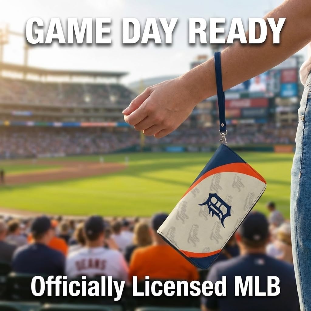 Littlearth MLB Detroit Tigers Curve Zip Organizer Wallet, Wristlet and Wallet in One, Team Color, 8 x 4 x 1 Inches