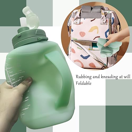 Miniatura 8 de Vasos de agua plegables de silicona de 64 onzas con popote, sin BPA, para botella de agua de deportes al aire libre (verde)