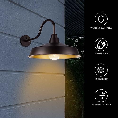 Miniatura 6 de Lámpara de granero de cuello de cisne del atardecer al amanecer para exteriores, cúpula de 16 pulgadas, gran lámpara exterior de granja, aplique de