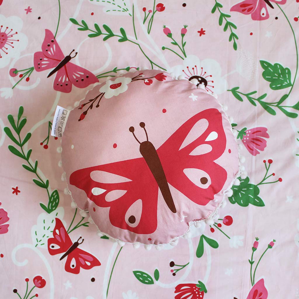 Silverlinen Flowers & Butterflies 100% Cotton Round Shape Cushionfor Kids Room for Girls with Filling - Pink (Size 12 x 12 Inches) (B083TQ4NRZ) Amazon Price History, Amazon Price Tracker