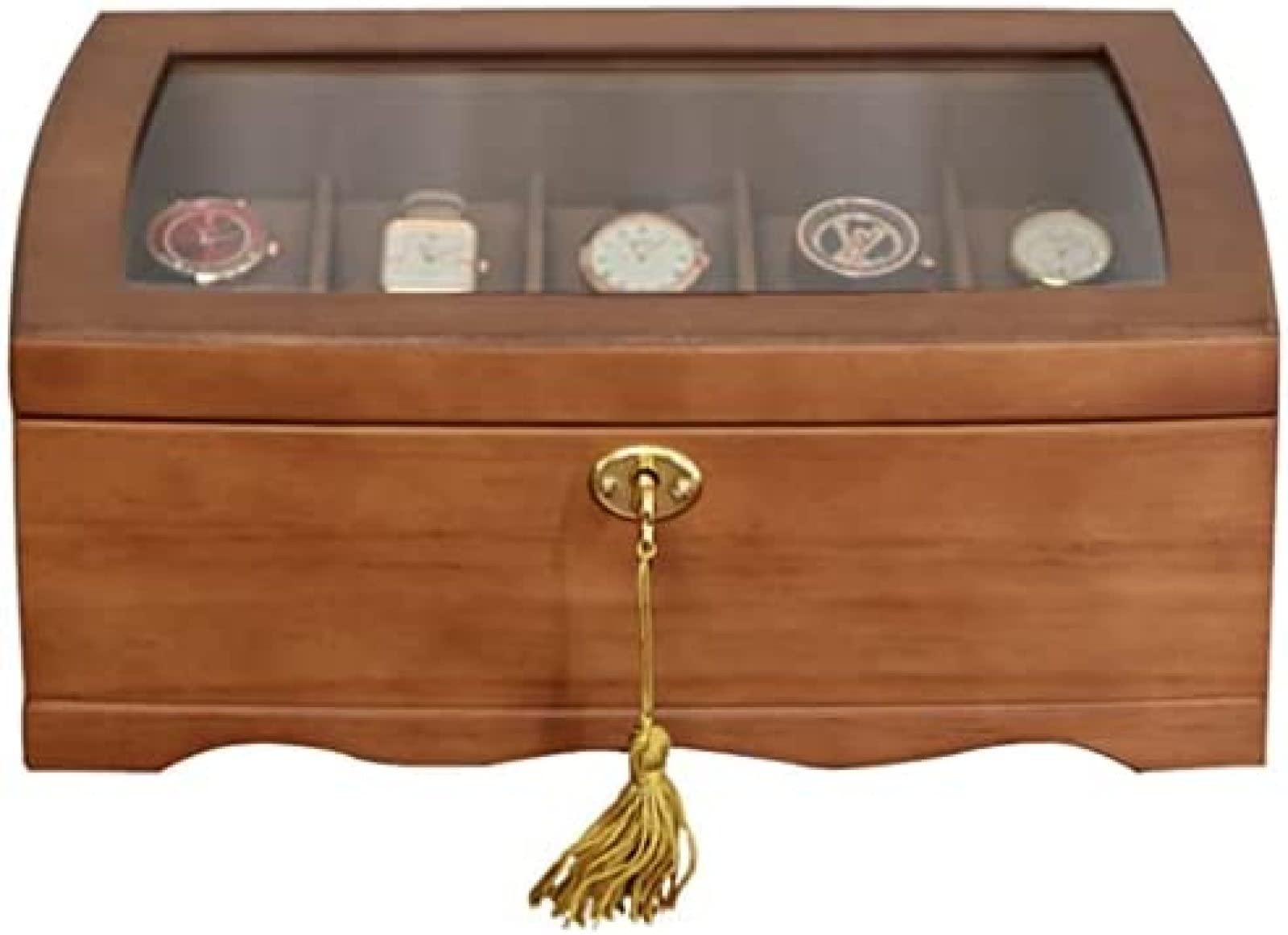 YNBSHGAA Wooden Watch Storage Box,Watch Storage Cabinet with Glass Cover, Large-Capacity Watch Box, Birthday Gift for Friends,Brown,30x21x11cm