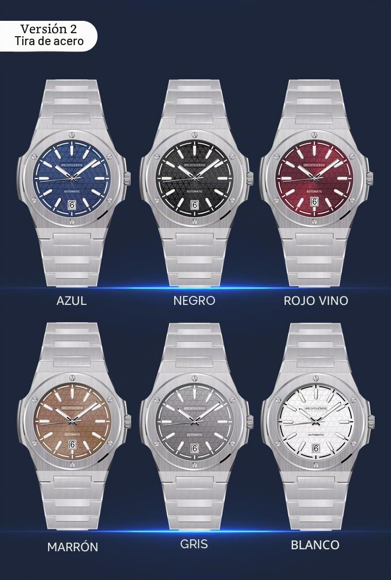 TACTO Specht & Söhne - Reloj deportivo de diseño único para hombre, Japón NH35 Movt, reloj de pulsera mecánico automático, color azul, cristal de zafiro resistente al agua hasta 50 m