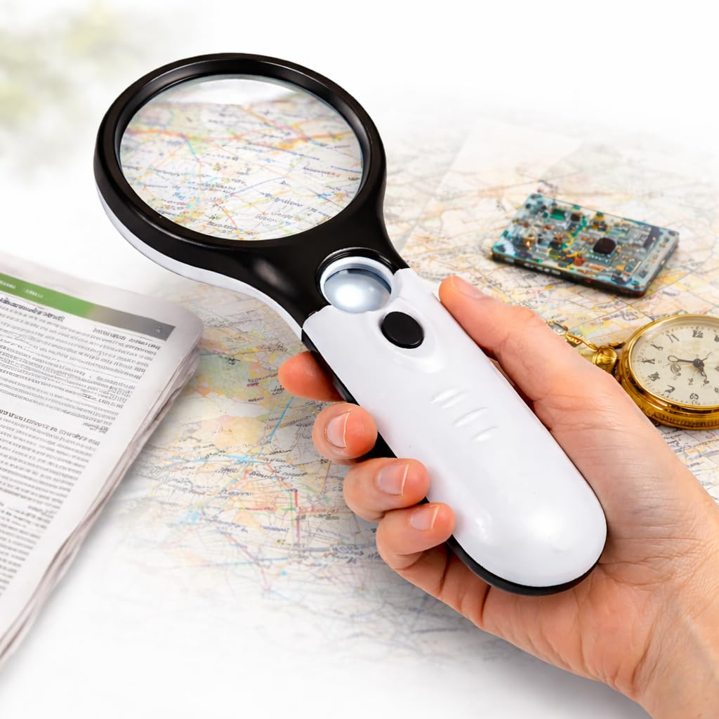 LABART 3 LED Light 3X & 45x Handheld Magnifier, Reading Magnifying Glass Lens Jewelry Loupe, Book and Newspaper Reading, Insect and Hobby Observation, Magnifier Glass with Light with 1 Year Warranty