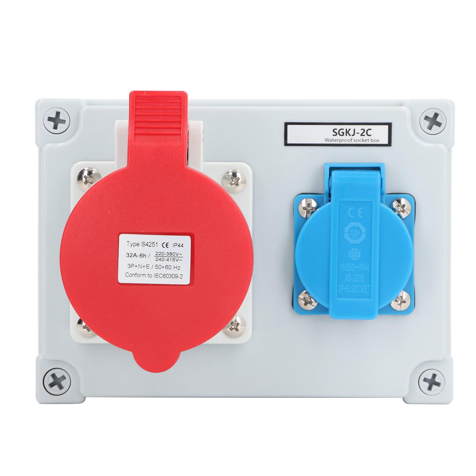 Presa a Muro Esterna IP44 Stagna con Presa Europea 16A e Connessione CEE 5 Poli 32A per Giardino, Garage, Bagno, Cantiere – Scatola Protetta Resistente all'Acqua