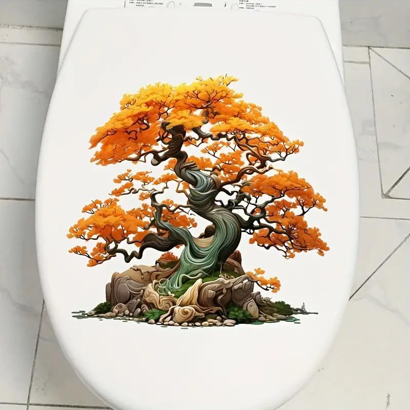 Tree Branch Toilet Cover Sticker Decals,Sotne Tree Leaf Waterproof Toilet Lid Tank Seat Decals Cistern Self-Adhesive Bathroom Wall Sticker