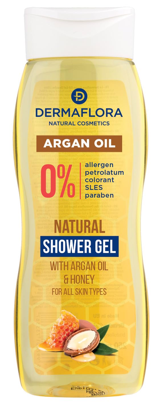 Dermaflora Argan Oil & Honey Shower Gel 250ml - Nourishing Body Wash with Vitamin E, Gentle for Sensitive Skin Paraben-Free