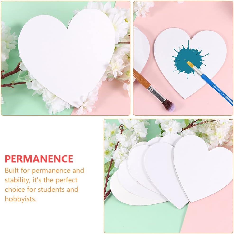 EXCEART Heart Shaped Canvas Boards 6 Pack 6X6 Inch Cotton Panels Primed for Acrylic and Oil Painting Artist Sketch Pads
