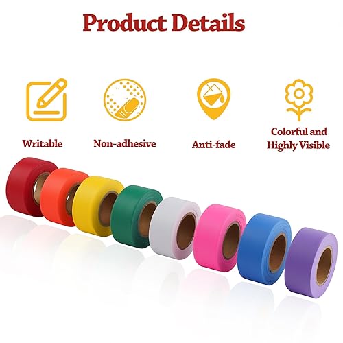 Miniatura 4 de GEYYANG - Cinta de señalización amarilla, 0.132 in de grosor, 1-316 pulgadas x 98 pies, 6 rollos - sin adhesivo - inspecciona y marca límites,