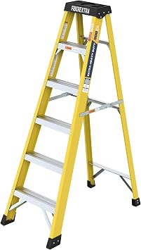6 Step Fiberglass Reinforced Single Side Ladder, Lightweight Non-Conductive Insulated Access Ladder, Anti-Slip Heavy Duty Step Ladder for Electric Work Indoor Outdoor Home Commercial Use Bright Yellow