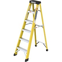 6 Step Fiberglass Reinforced Single Side Ladder, Lightweight Non-Conductive Insulated Access Ladder, Anti-Slip Heavy Duty Step Ladder for Electric Work Indoor Outdoor Home Commercial Use Bright Yellow
