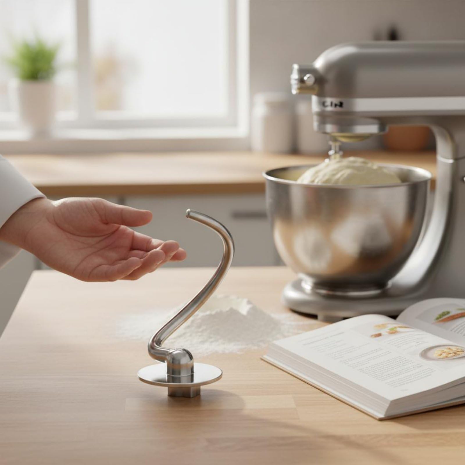 Frusta a Filo Gancio Impastatore e Frusta Piatta Facile Installazione Ricambi per Planetaria Multiuso, 4.5-5qt, size to 3