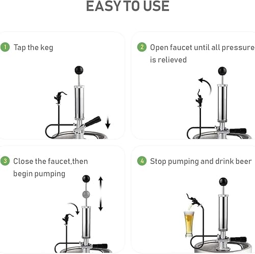 Miniatura 2 de Watflow Bomba de fiesta de barril, grifo de barril de cerveza American D, bomba de picnic de 4 pulgadas con grifo de cerveza negro y manguera de