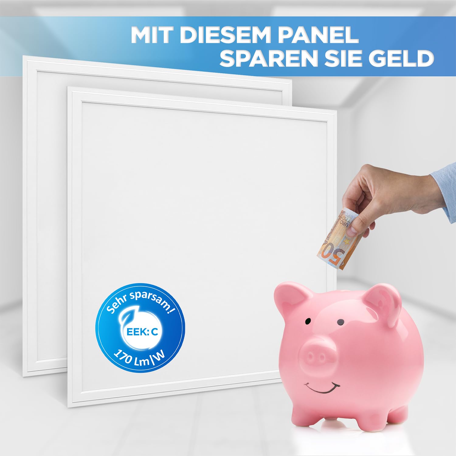 LECOM 6x LED Panel 62x62 Neutralweiß 4250lm 25W Energieeffizient Aufputz | Energieeffiziente, helle LED Deckenleuchte. LED Aufbaupanel mit Rahmen für glatte Decken in Büros, Kanzleien und Praxen.